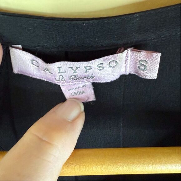 Calypso Women's Black Silk Long Sleeve Tie Neck Blouse Size‎ Small Office Modest - Picture 2 of 7